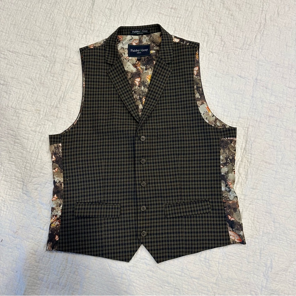 Paisley & Gray Brown Checkered Butterfly Vest Whimsigoth Poetcore Dark Academia